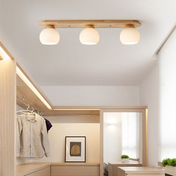 Garduru Japanischer Stil Deckenleuchte | Gestreiftes Glas & Holz | Flush Mount | Minimalistisches Design