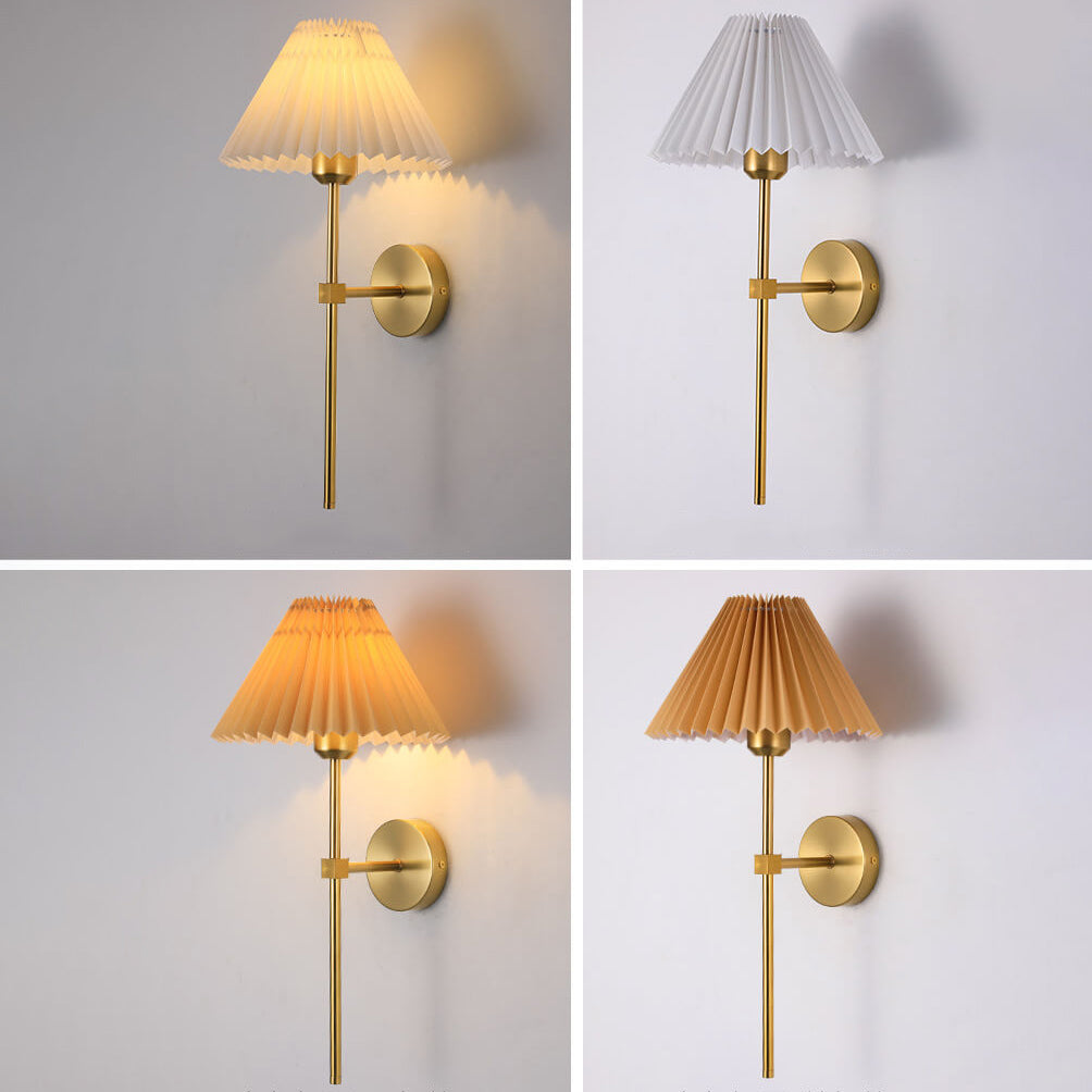 Garduru Vintage Wandlampe | Plissee-Stoffschirm | Eleganter Arm | Klassische Beleuchtung