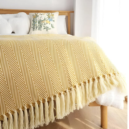 Fischgrätenmuster Quasten Strickdecke