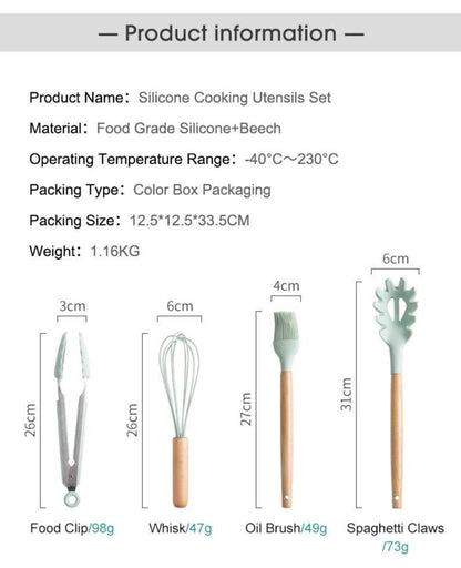 ChefMate – Vielseitiges Silikon Kochgeschirr Set mit Holzgriffen