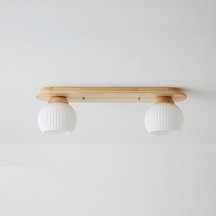 Garduru Japanischer Stil Deckenleuchte | Gestreiftes Glas & Holz | Flush Mount | Minimalistisches Design