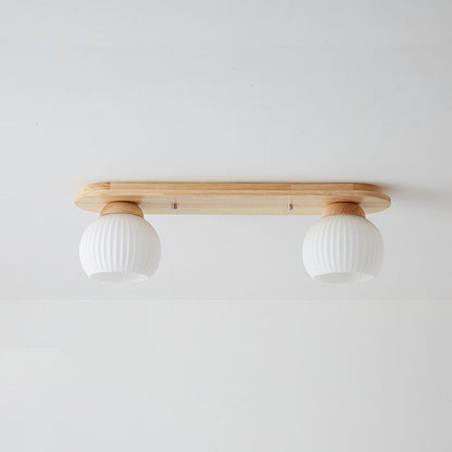 Garduru Japanischer Stil Deckenleuchte | Gestreiftes Glas & Holz | Flush Mount | Minimalistisches Design