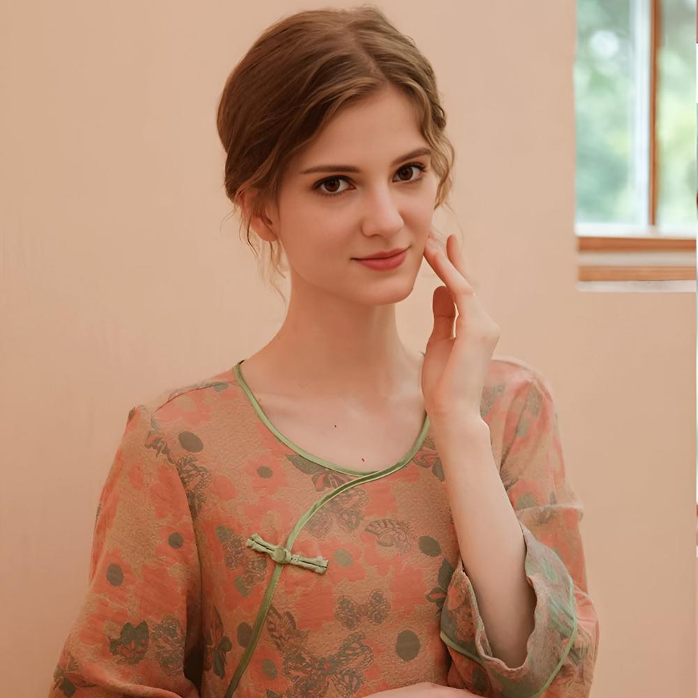 Retro-Stil Langarm-Nachtkleid