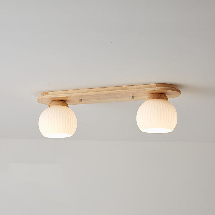 Garduru Japanischer Stil Deckenleuchte | Gestreiftes Glas & Holz | Flush Mount | Minimalistisches Design