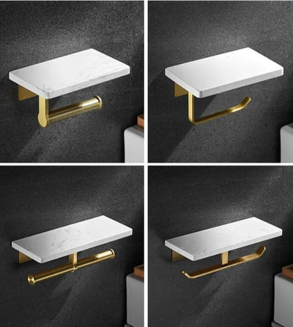 Toilettenpapierhalter Wandmontiert Natürlicher Marmor Gebürstetes Gold