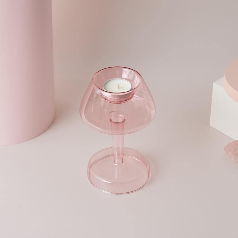 Garduru Pink Glas Kerzenhalter & Vasen Set | Elegantes Design | Vielseitige Tischdekoration