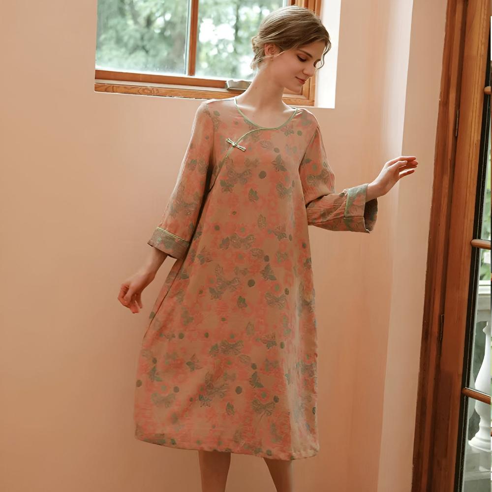 Retro-Stil Langarm-Nachtkleid