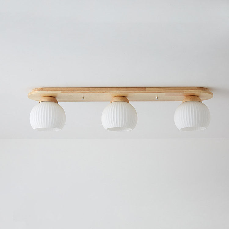 Garduru Japanischer Stil Deckenleuchte | Gestreiftes Glas & Holz | Flush Mount | Minimalistisches Design