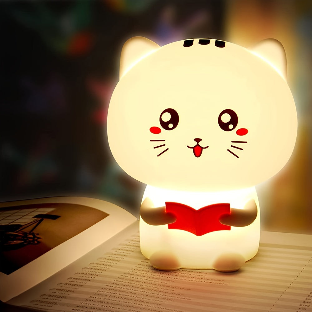 Kawaii Nachtlicht - Süße Lesekatze Silikonlampe mit 7 Farbwechselmodi & USB wiederaufladbare Batterie
