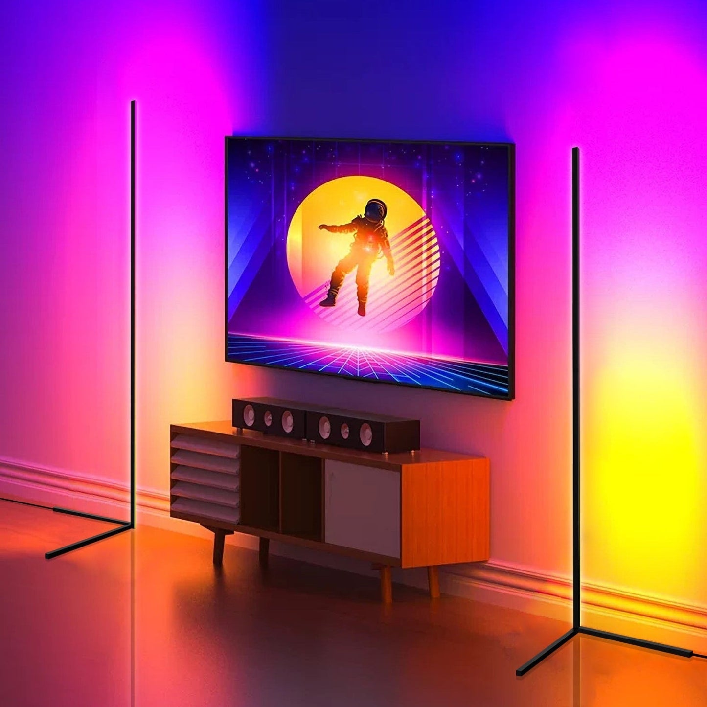 NeoGlow – Futuristische RGB LED Stehlampe mit 16 Millionen Farben, App und Fernbedienung