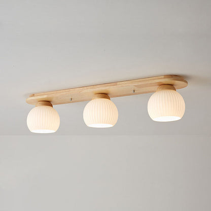 Garduru Japanischer Stil Deckenleuchte | Gestreiftes Glas & Holz | Flush Mount | Minimalistisches Design