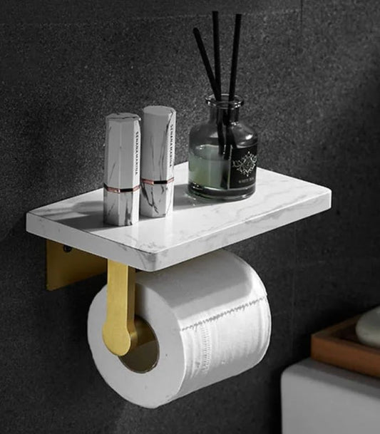 Toilettenpapierhalter Wandmontiert Natürlicher Marmor Gebürstetes Gold