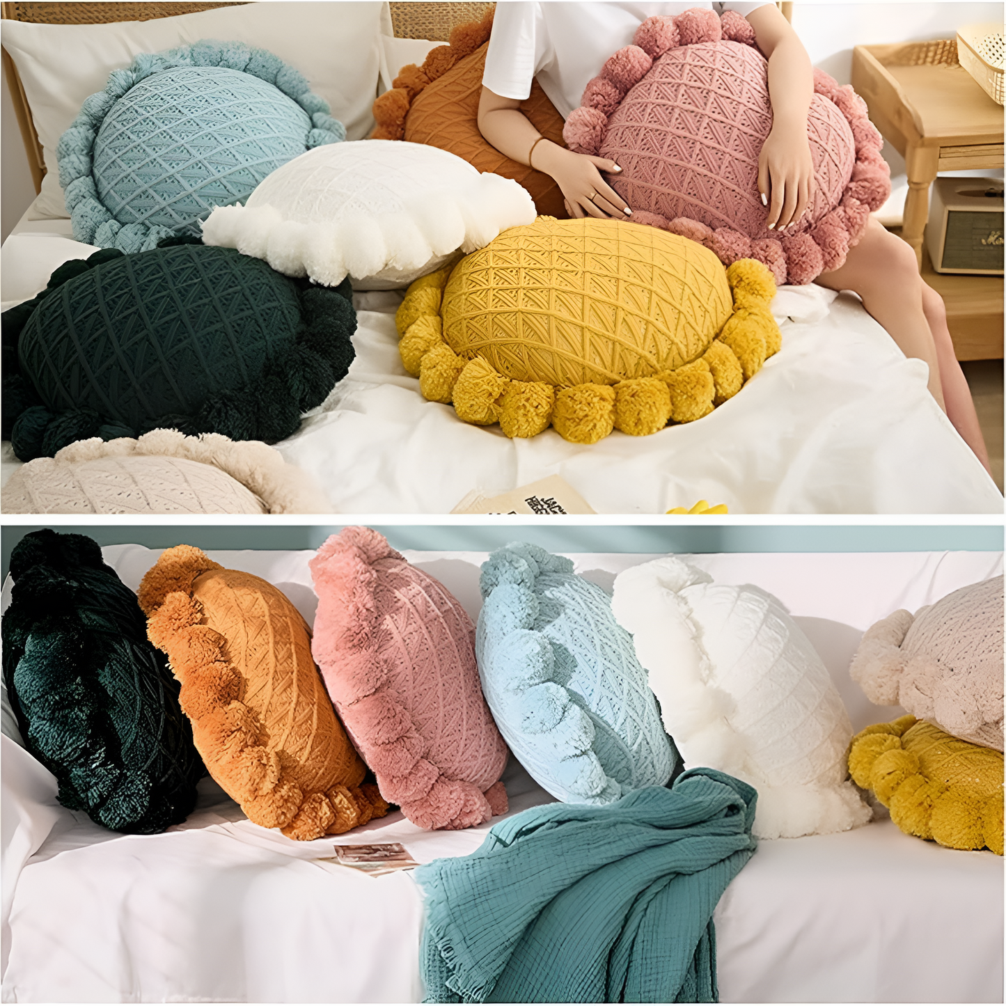 Chic Sonnenblume Pom-Pom Kissen