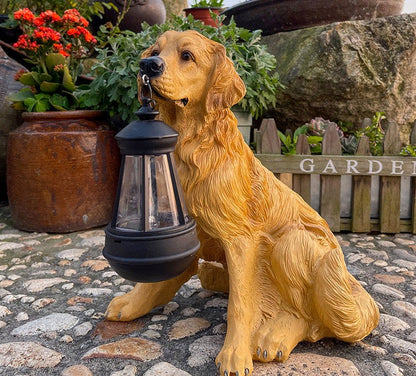 Solarbetriebene Hund-Statue mit LED-Leuchte