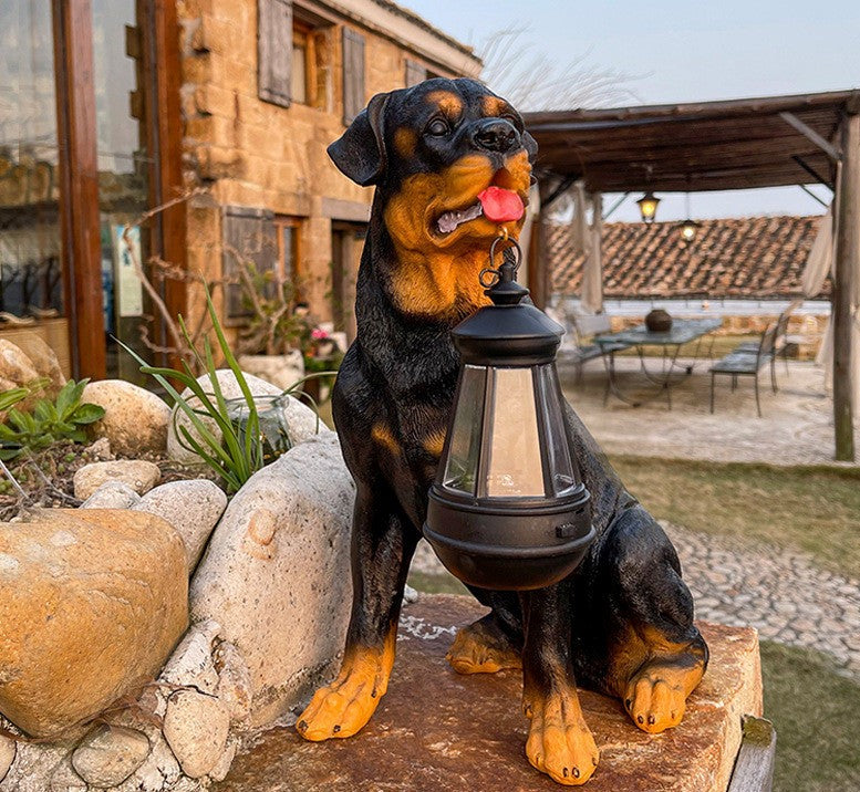 Solarbetriebene Hund-Statue mit LED-Leuchte