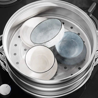 Premium 3-stufiger Edelstahl-Dampfgarer mit Glasdeckel und langlebigen Griffen – Ideal zum Dampfen und Kochen