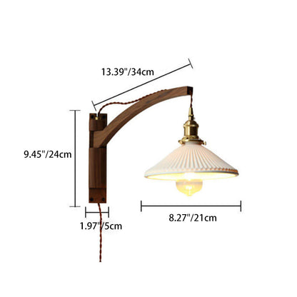 Skandinavische cremeweiß gestreifte Glas Walnuss versenkbare Licht Wandleuchte Lampe