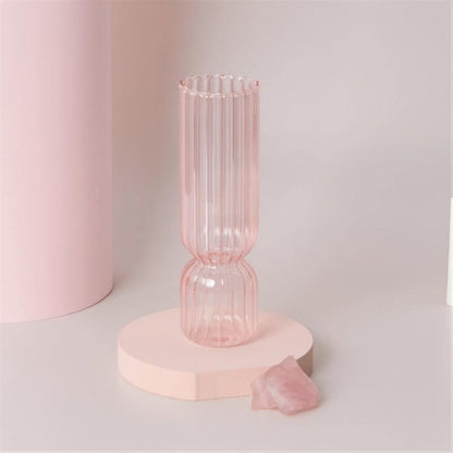 Garduru Pink Glas Kerzenhalter & Vasen Set | Elegantes Design | Vielseitige Tischdekoration