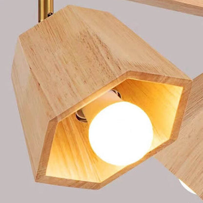 Garduru Japanische Holz-Deckenleuchte | Polygonales Design | 1/5-Licht | Schlafzimmerbeleuchtung