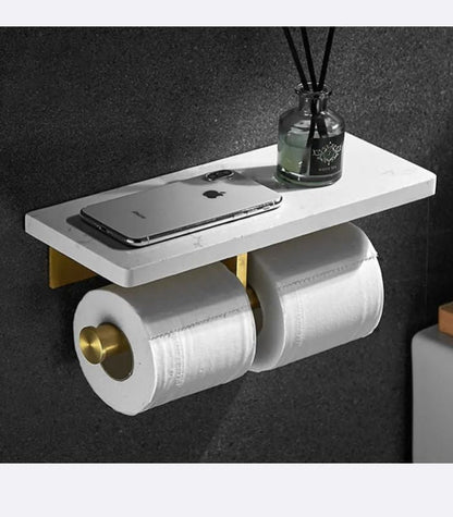 Toilettenpapierhalter Wandmontiert Natürlicher Marmor Gebürstetes Gold