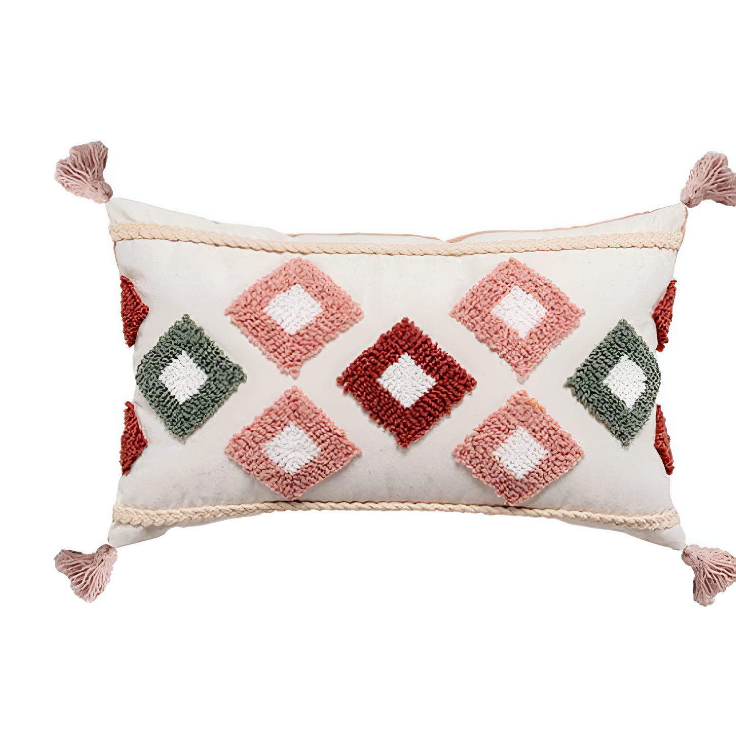 Geplüschter bestickter Boho-Kissenbezug