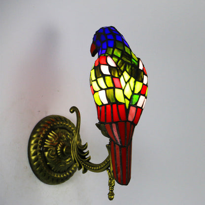 Garduru Tiffany Wandlampe | Vintage Design | Buntglas & Papagei-Optik | 1-flammig