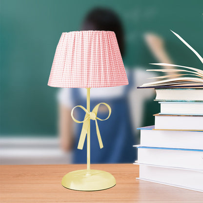 Pink Plaid Shade Schreibtischlampe 1 Kopf Liebe Stoff Studienlicht mit Schleife für Studentenwohnheim Schlafzimmer