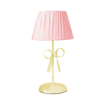 Pink Plaid Shade Schreibtischlampe 1 Kopf Liebe Stoff Studienlicht mit Schleife für Studentenwohnheim Schlafzimmer