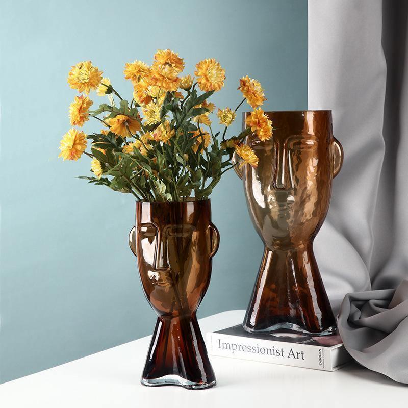 Garduru Glas Vase mit Gesichtsmotiv | Handgefertigt | Kunstvolles Design | Dekoration für Zuhause