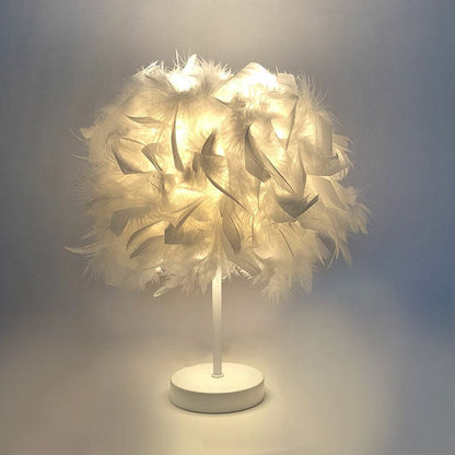 FeatherGlow - Große runde Tischlampe mit Federn