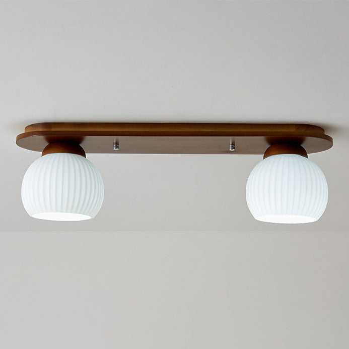 Garduru Japanischer Stil Deckenleuchte | Gestreiftes Glas & Holz | Flush Mount | Minimalistisches Design