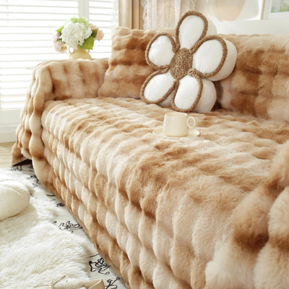 Premium Gradient Faux Rabbit Fur Sofa Werf Couch Cover