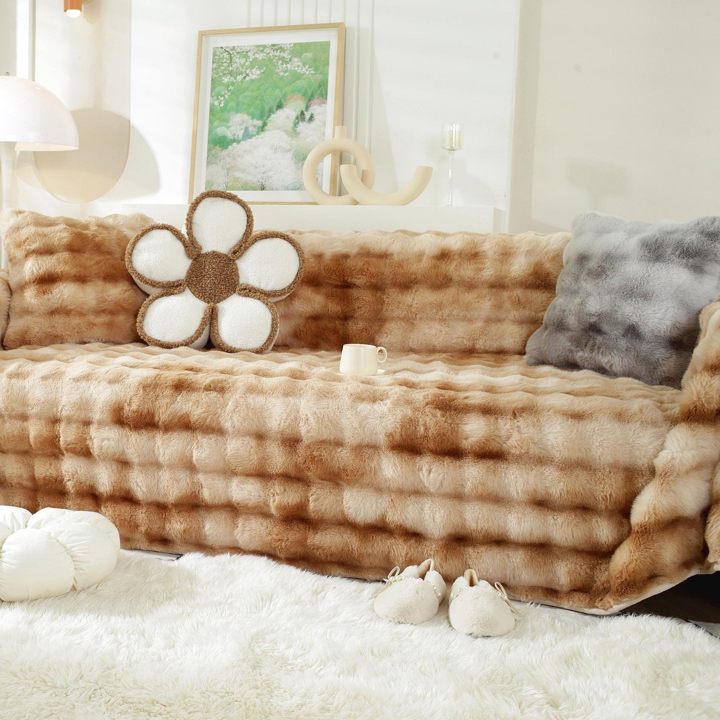 Premium Gradient Faux Rabbit Fur Sofa Werf Couch Cover