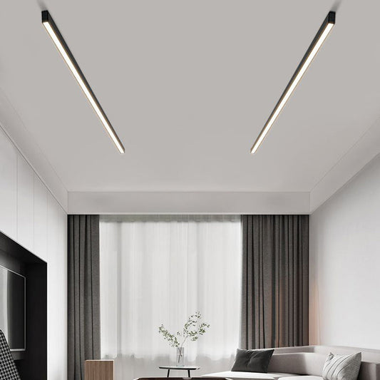 Lineare, moderne LED-Deckenleuchte aus schwarzem Metall