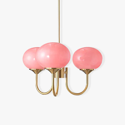 Deckenleuchte mit rosa Glasglobenschirmen