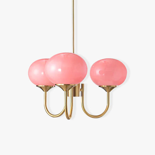 Deckenleuchte mit rosa Glasglobenschirmen