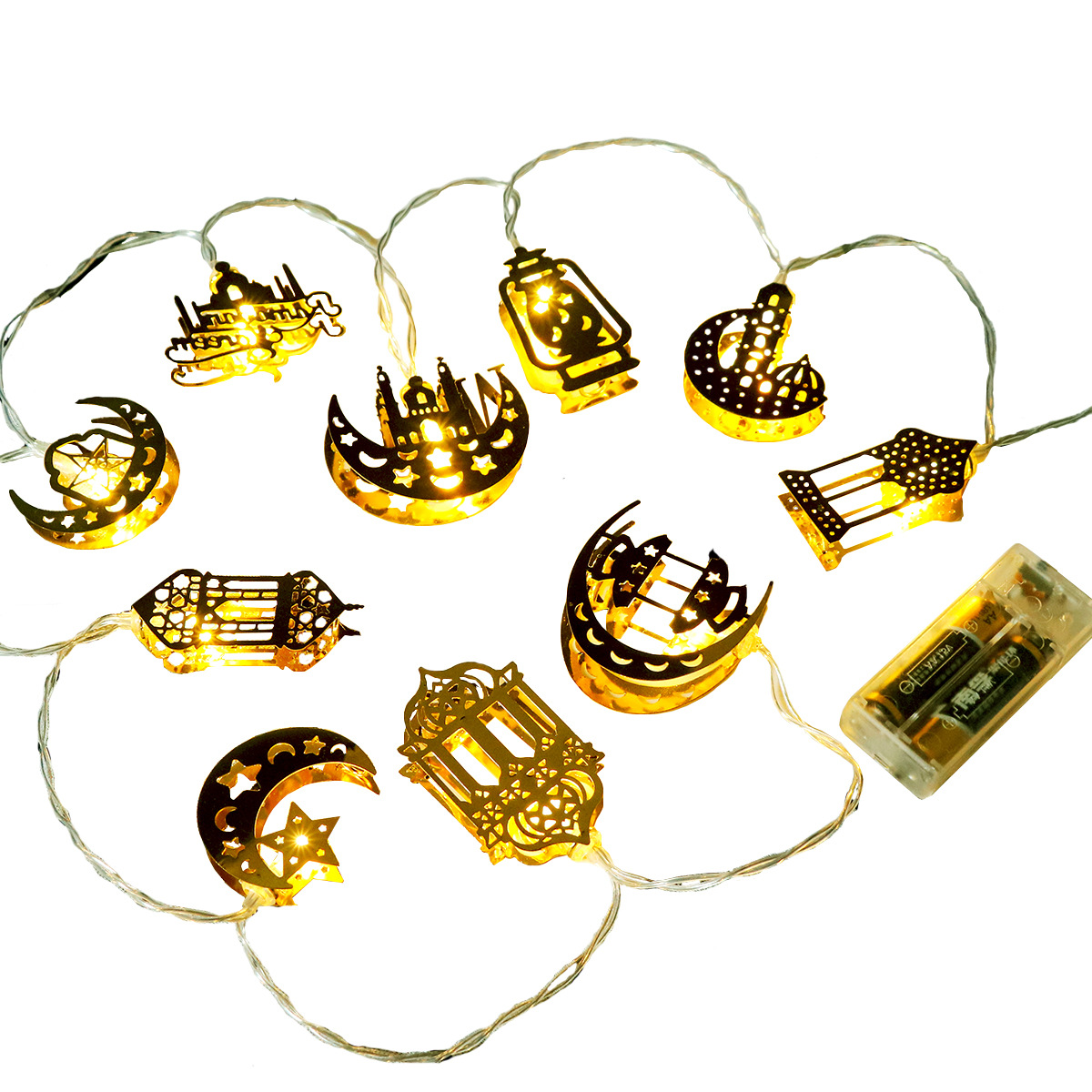 Bunte LED Lichterkette – Dekorative Lichter mit Mond- und Laternenmotiven für Wohnung und Garten