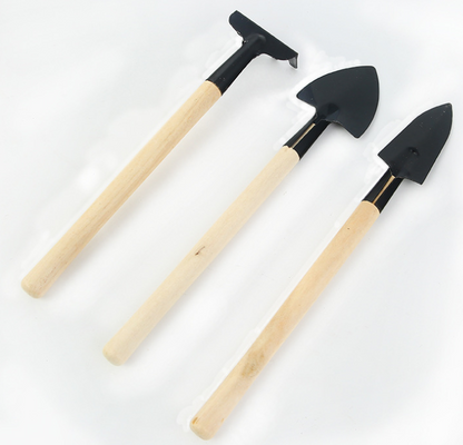 3-teiliges Gartenwerkzeug-Set mit Holzgriffen – Handliche Schaufel, Rechen und Hacke für die Gartenpflege
