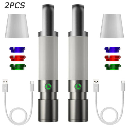 Wiederaufladbare LED-Taschenlampe mit Mehrfarbenfiltern – USB-C-betriebene Taschenlampe für Camping und Notfälle