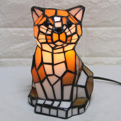 Garduru Tiffany Tischlampe | Kreatives Katzen-/Hunde-Design | Nachtlicht | Handgefertigtes Buntglas | Dekoratives Stimmungslicht