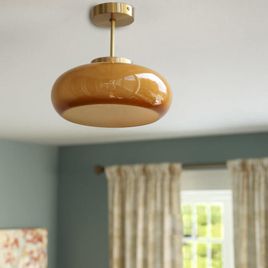 Deckenleuchte Vintage Glas Messing Semi Flush