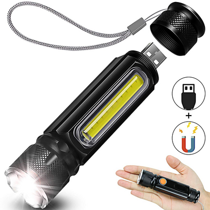 USB Wiederaufladbare Magnetische Taschenlampe – LED Notfalllampe mit Magnet und Trageband