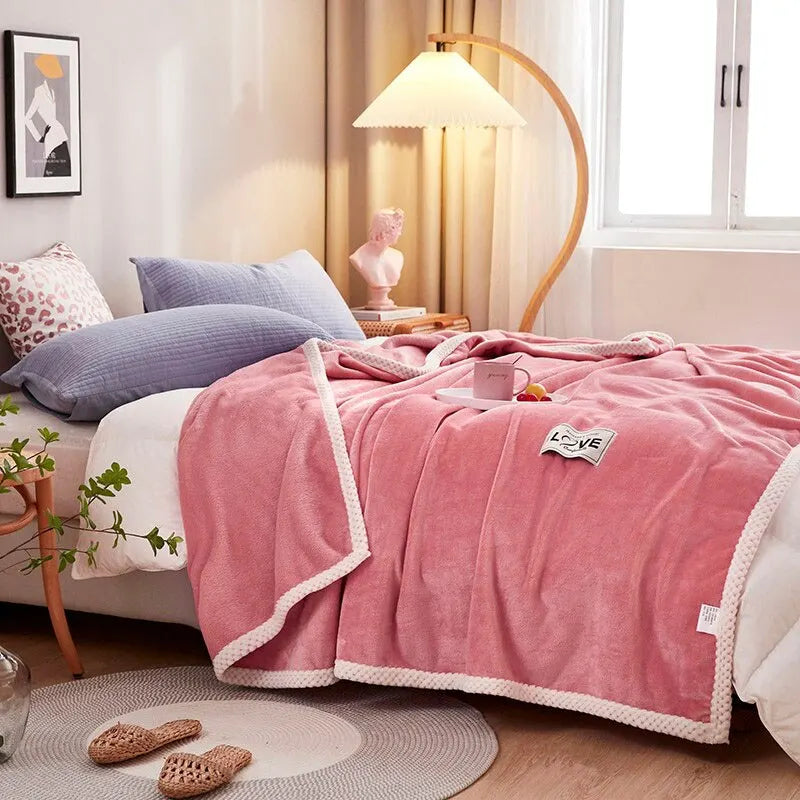 Flanell-Fleece Kuscheldecke in Rosa