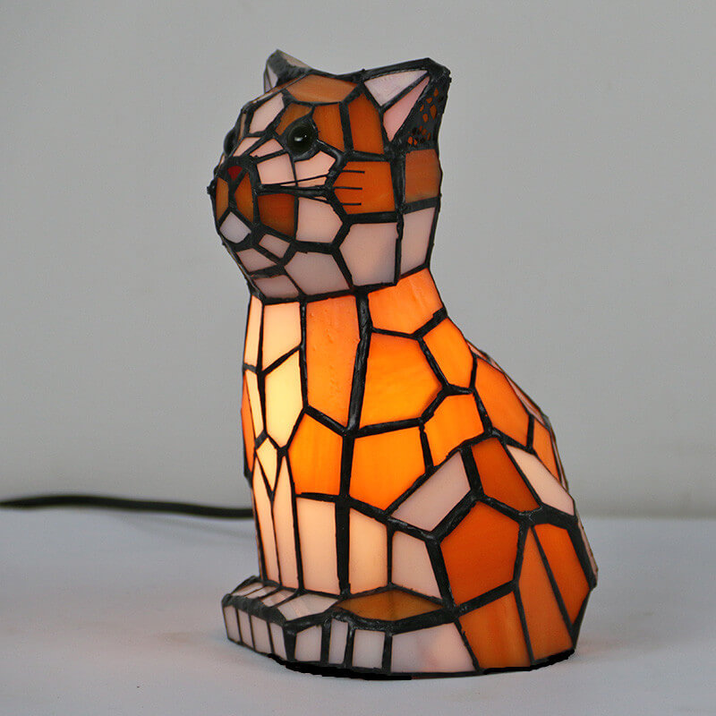 Garduru Tiffany Tischlampe | Kreatives Katzen-/Hunde-Design | Nachtlicht | Handgefertigtes Buntglas | Dekoratives Stimmungslicht