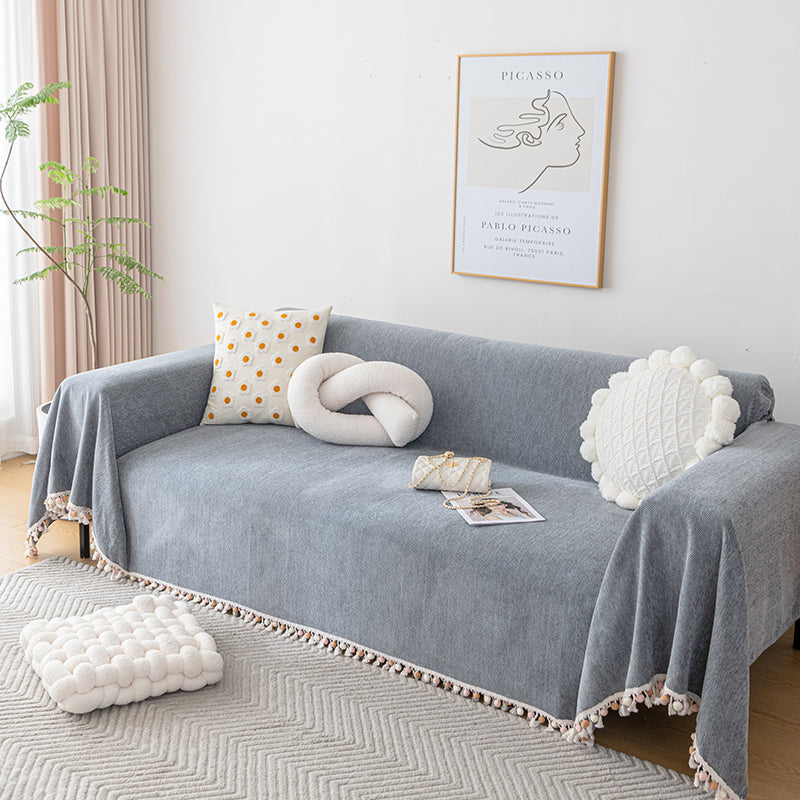 Übergroßes Fischgrätenwaschbares Sofa-/Couchcover mit Pompons 90" Breit