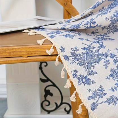 Halbtransparenter Vorhang mit blauem Rosenmuster aus 100% Polyester für die Fensterdekoration im Wohnzimmer und Schlafzimmer