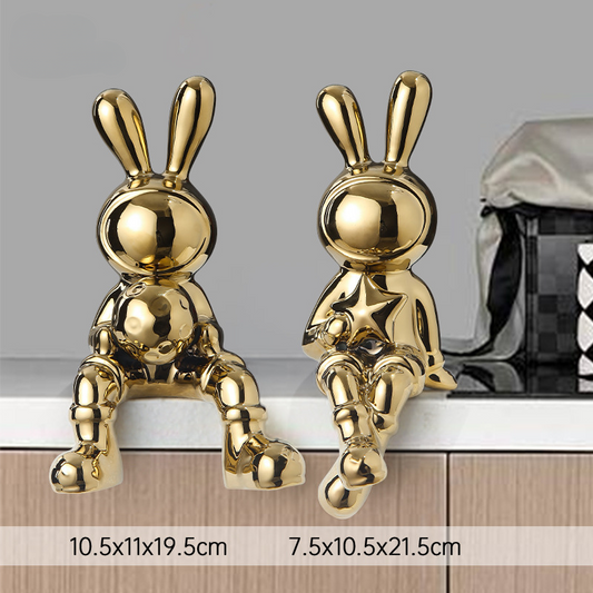 Space Rabbit Deko-Set - Keramik-Kunst, Hase