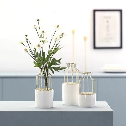 Garduru Eisen-Keramik Design Vase | Modernes Gittermuster | Elegante Dekoration | Für Wohnzimmer & Büro