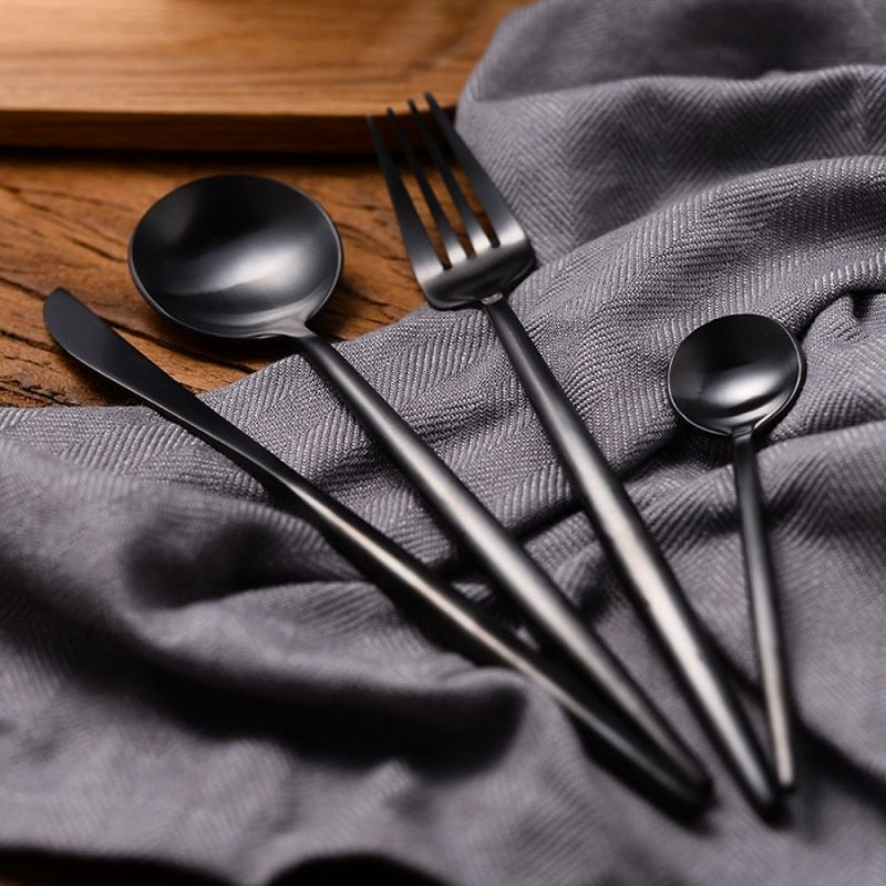 Set aus mattschwarzen Onyx-Besteck (24 Teile) - LustreNoir