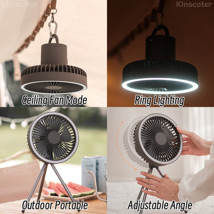 Tragbarer wiederaufladbarer Ventilator mit LED und integriertem Powerbank